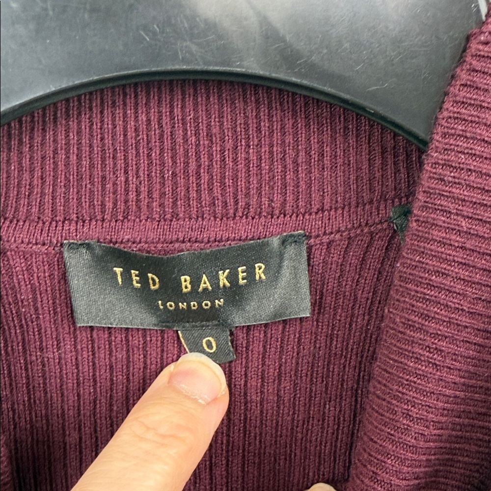 Ted Baker Plum Ribbed Mock Neck Sweater with Shoulder Bow - Picture 4 of 10
